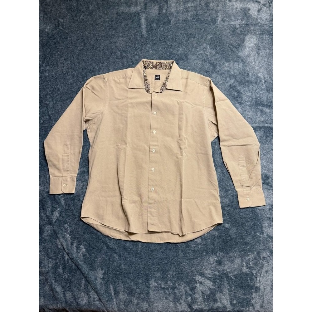 Ike Behar Men"s 16.5-35 Tan Striped Dress Shirt Long Sleeve Cotton